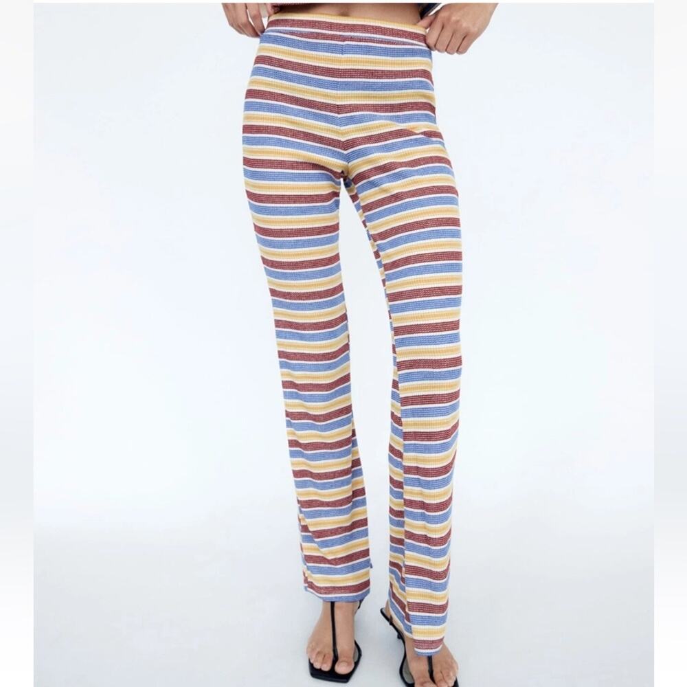Zara striped multicolor Boot Cut Flare Pants size large NWT
